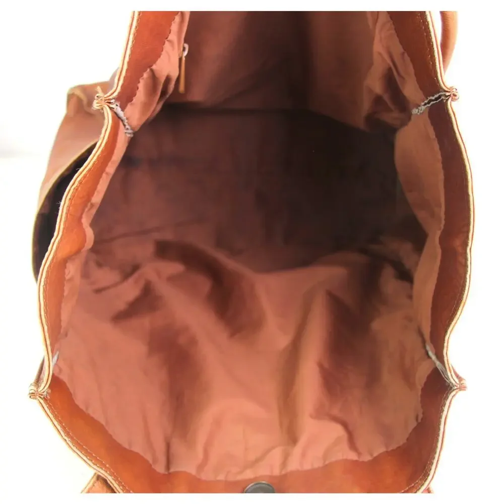 LARGE Graffeo BROWN GENUINE LEATHER SHOULDER BAG TOTE HANDBAG BOHO PURSE